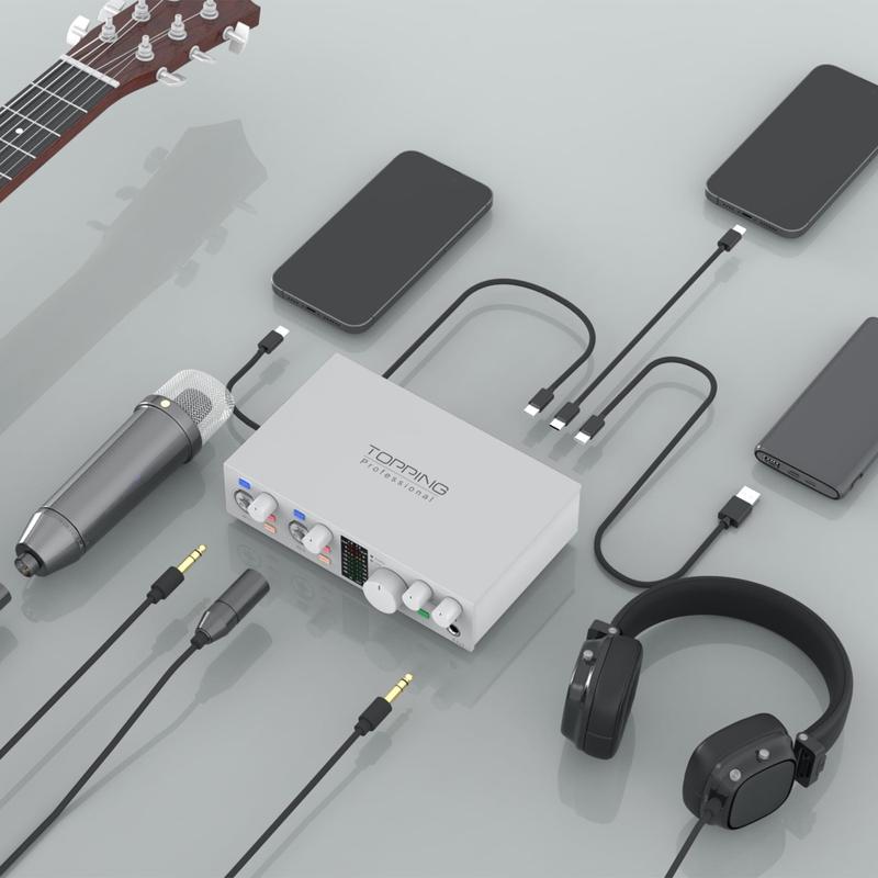 Interface de áudio USB TOPPING E2x2 OTG com pré-amplificador